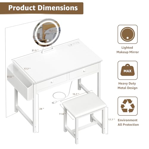 White Vanity Table Set with Mirror and Chair N68706