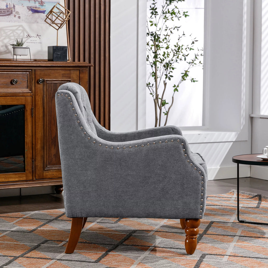 Gray Linen Fabric Button Tufted Accent Chair F8239