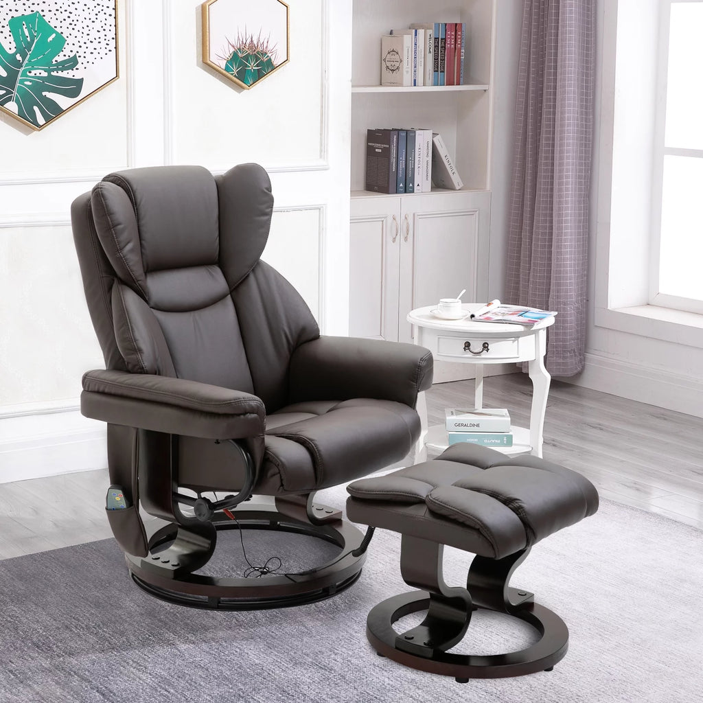 Brown Faux Leather Massage Recliner Chair with Footrest B414