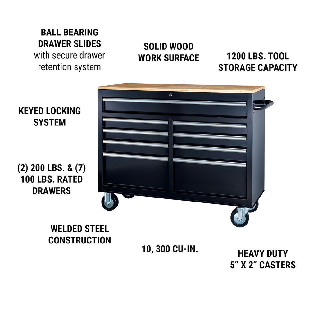 Black 9-Drawer Mobile Storage Cabinet with Solid Wood Top F272096