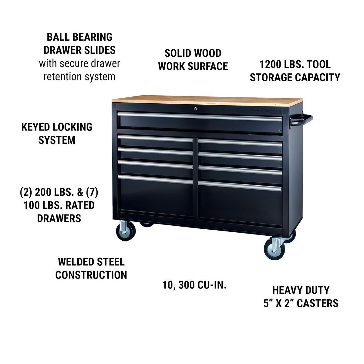 Black 9-Drawer Mobile Storage Cabinet with Solid Wood Top F272096