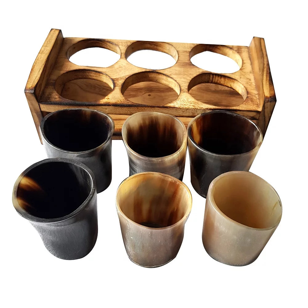 Viking Beer Wine Drinking Horn Glass Set Of 6 With Wooden Stand B445876
