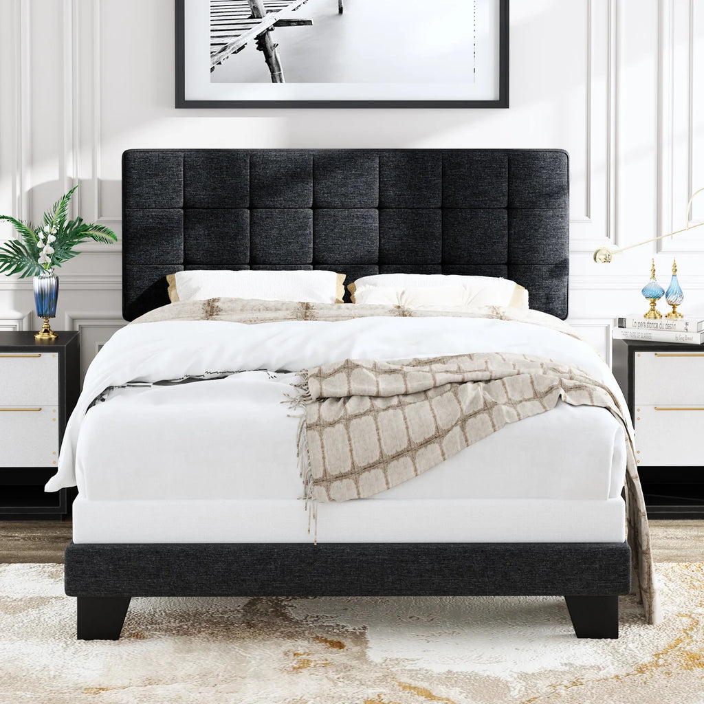 Queen Size Grey Upholstered Panel Bed Frame M17222