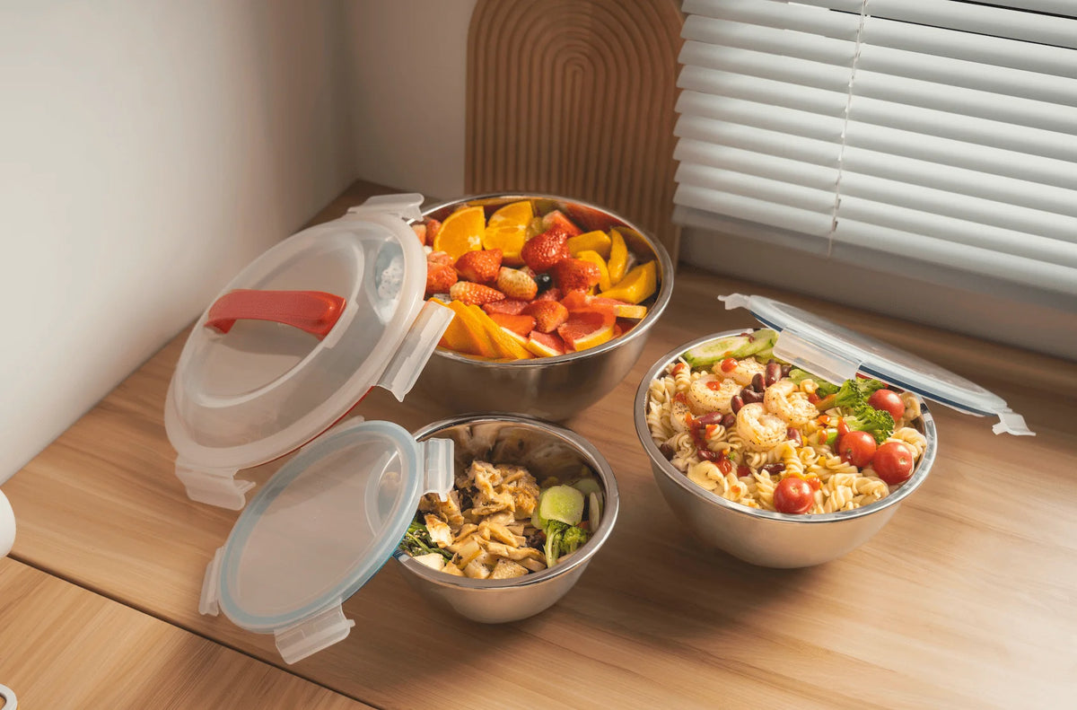 3-Piece Stainless Steel Mixing Bowl Set with Lids D12763