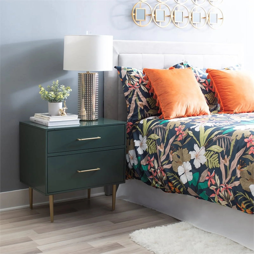 Dark Green Two Drawer Wooden Nightstand A43514