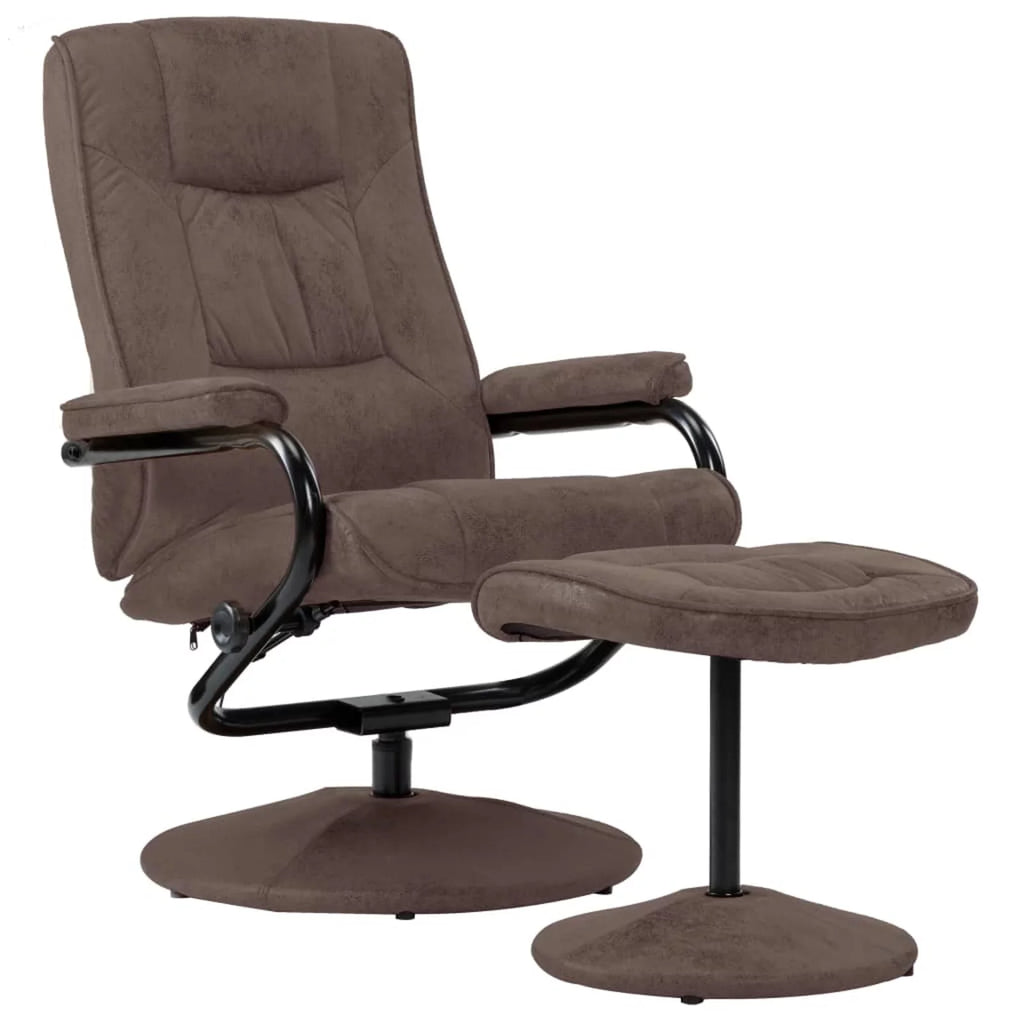 Brown Faux Suede Leather Swivel Recliner with Ottoman J343283