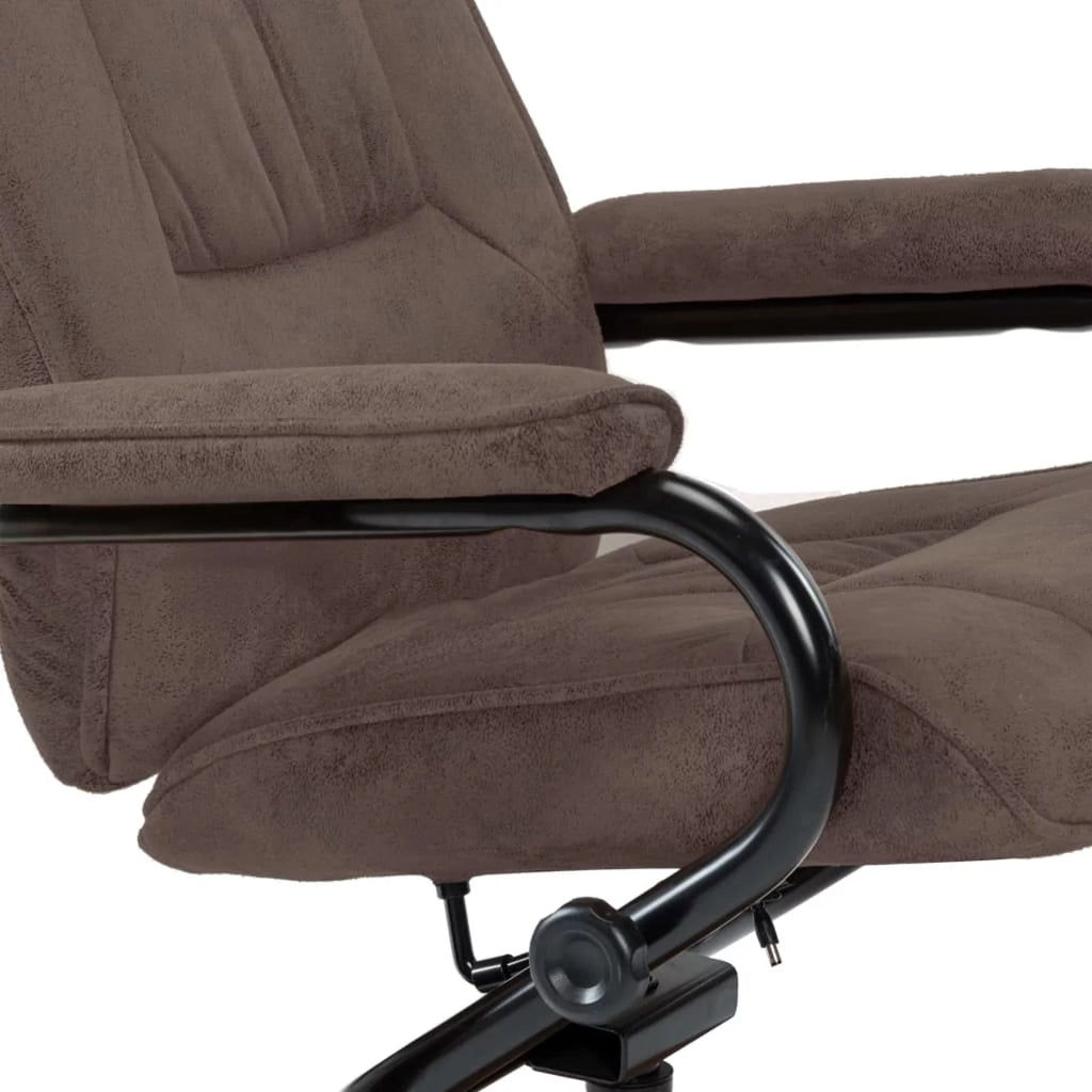 Brown Faux Suede Leather Swivel Recliner with Ottoman J343283