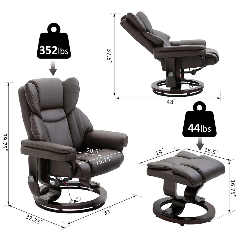 Brown Faux Leather Massage Recliner Chair with Footrest B414