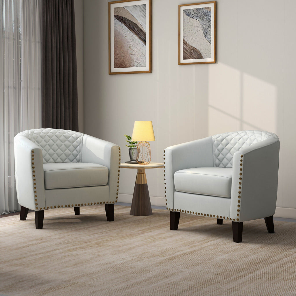 Faux Leather Accent Barrel Chair Set of 2 White Q3167