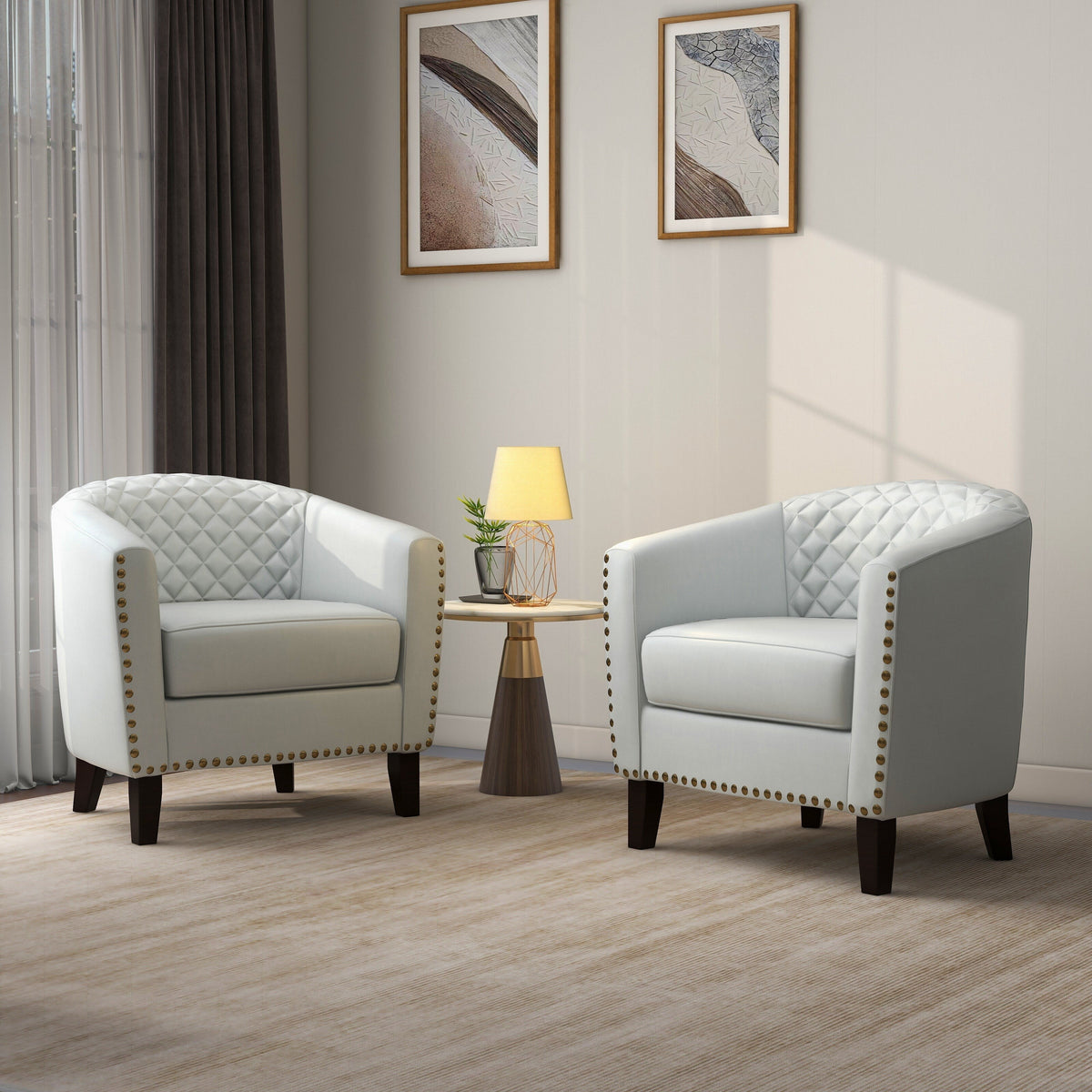 Faux Leather Accent Barrel Chair Set of 2 White Q3167