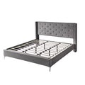 Wood Platform Bed Frame with Upholstered Headboard California King Gray J73069