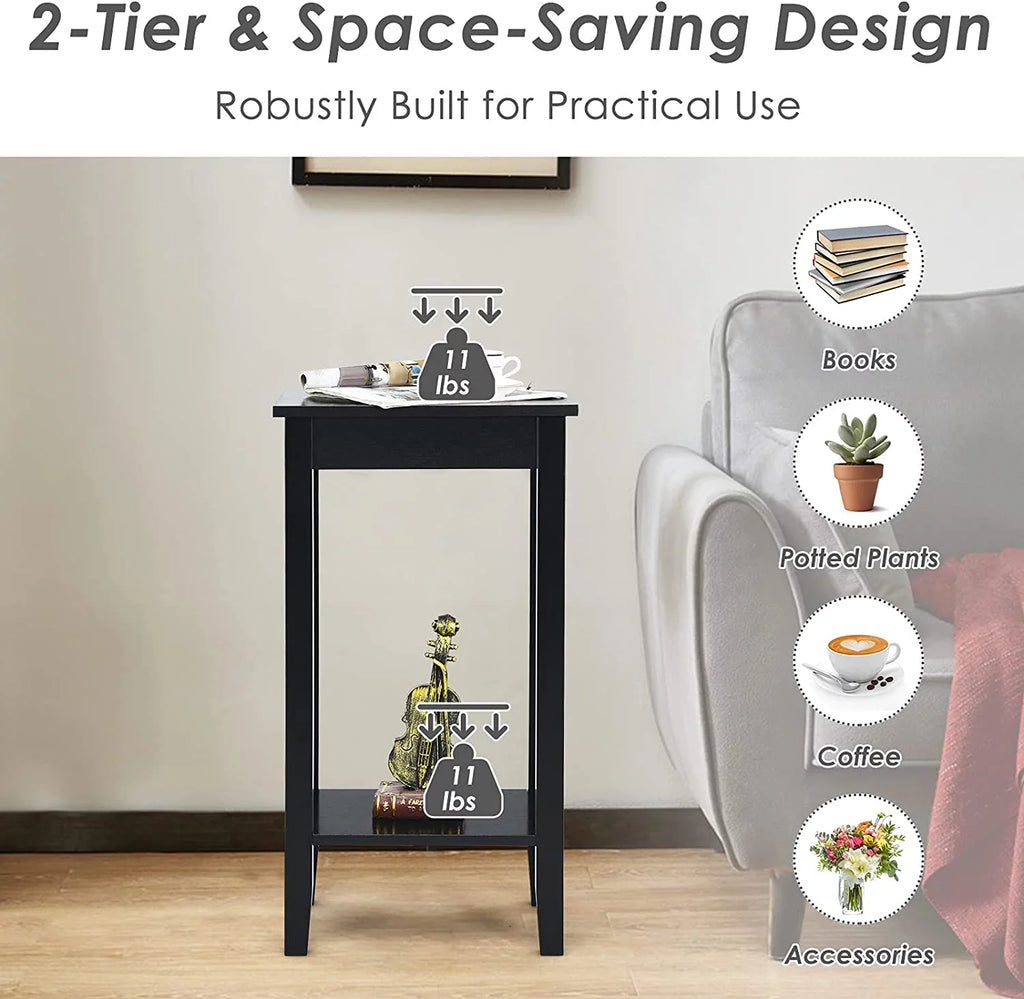 2-Tier End Table with Shelf and Wooden Legs I599463