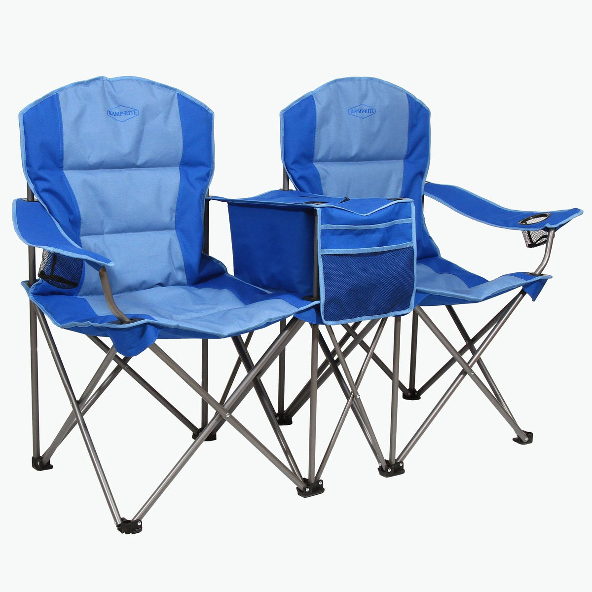 Blue Double Folding Lawn Chair with Cooler T184056