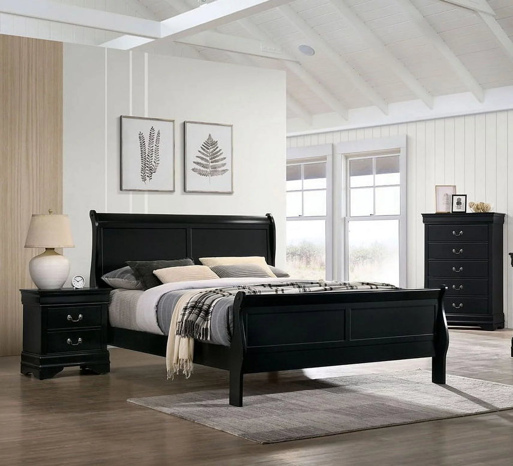 Queen Size Black Solidwood Sleigh Bed K267316