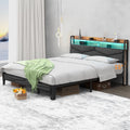 Full Size Upholstered Platform Bed Frame with Charging Station & LED Lights H7795