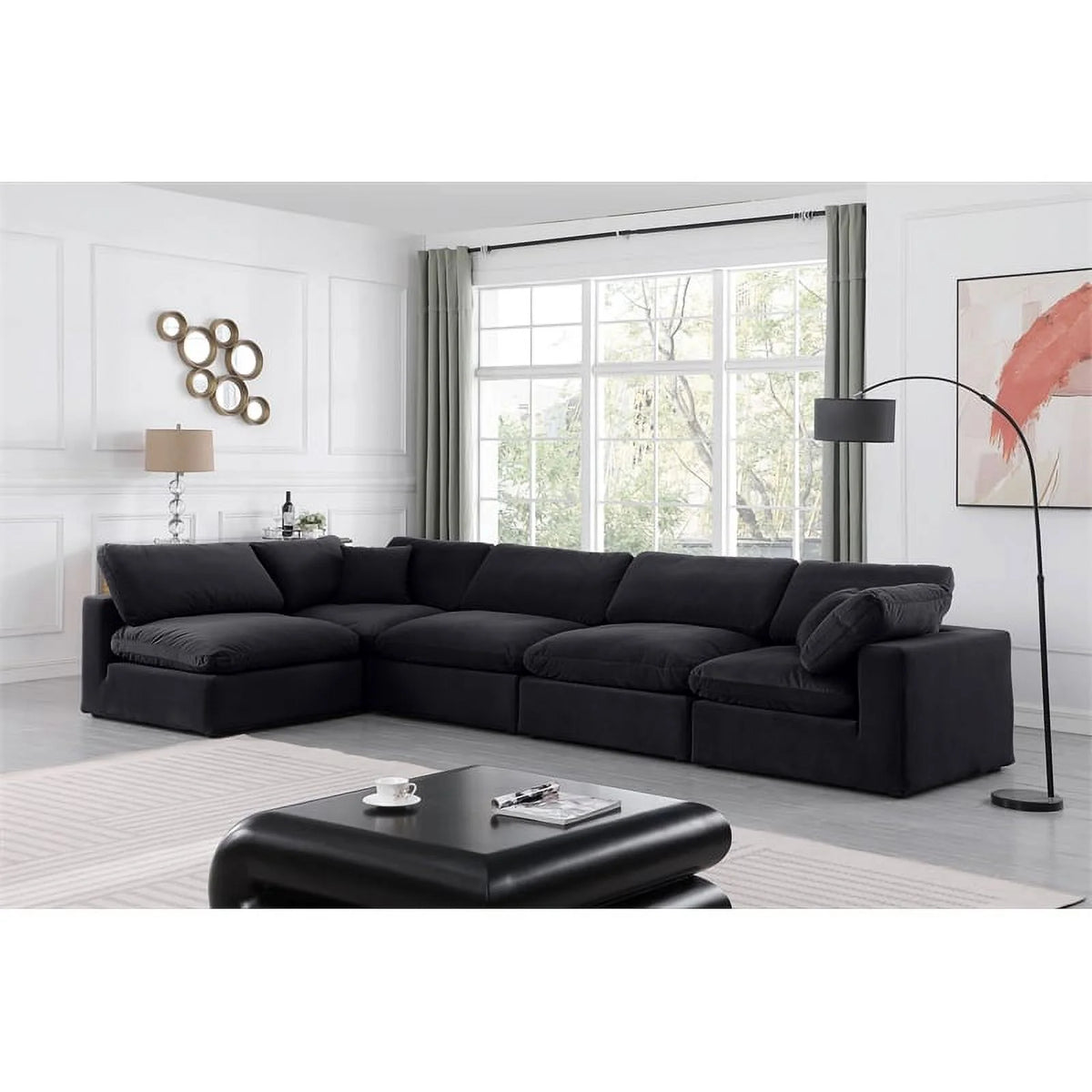 Black Velvet Modular Sectional W9519