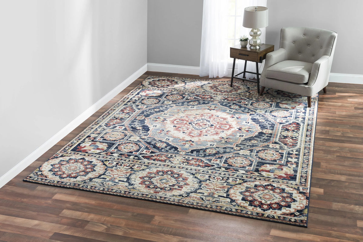 Navy Rust Medallion Area Rug 9' x 12' Q397