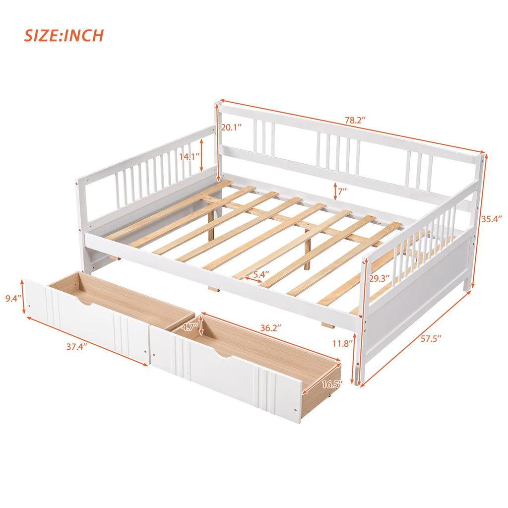 White Full Size Wood Daybed with Two Storage Drawers J772032