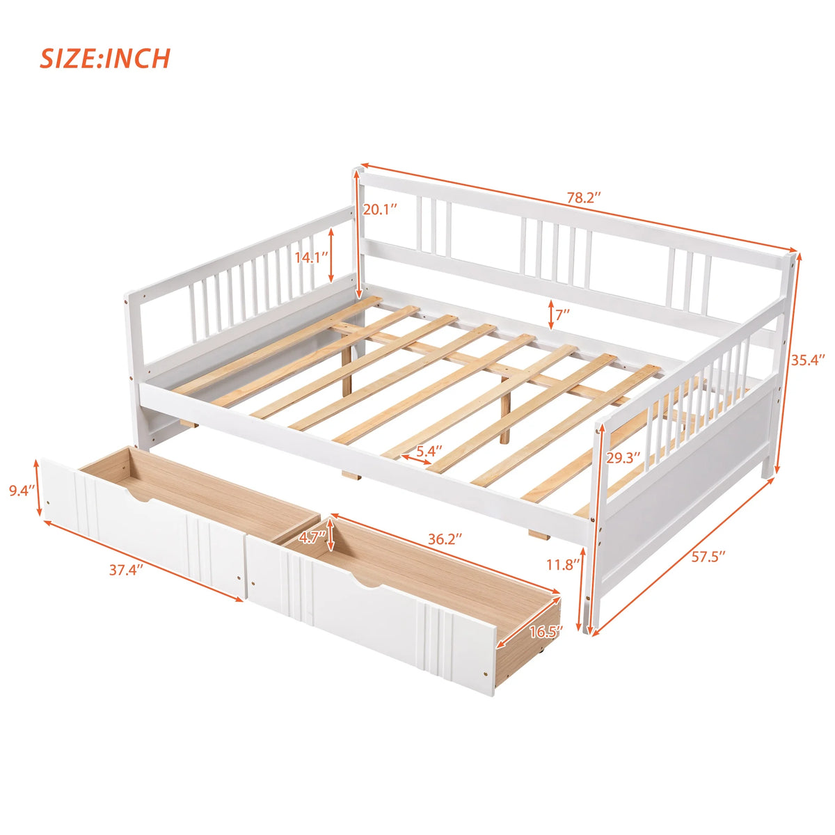 White Full Size Wood Daybed with Two Storage Drawers J772032