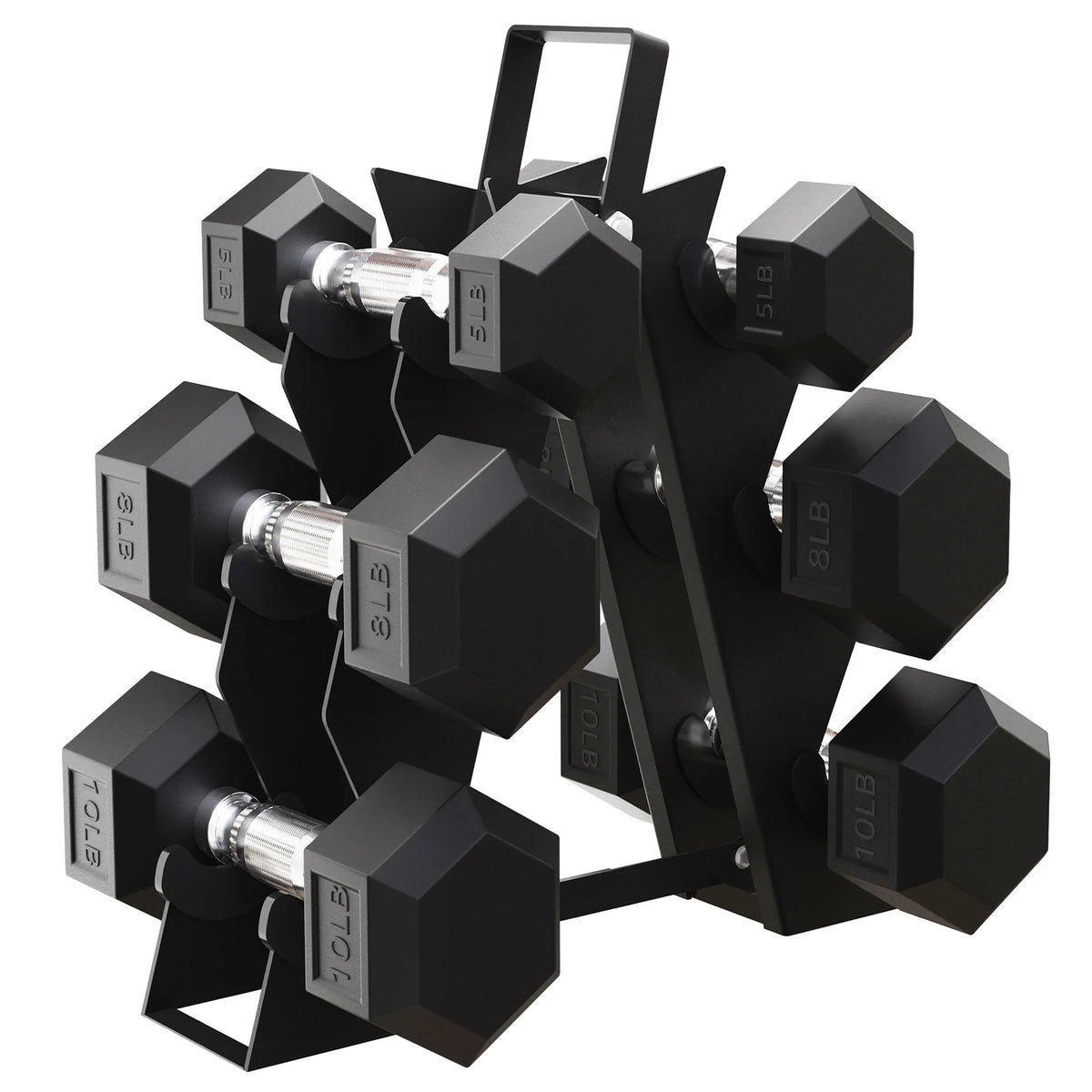 5, 8, and 10 Pound Dumbbell Pairs with Metal Rack D115889