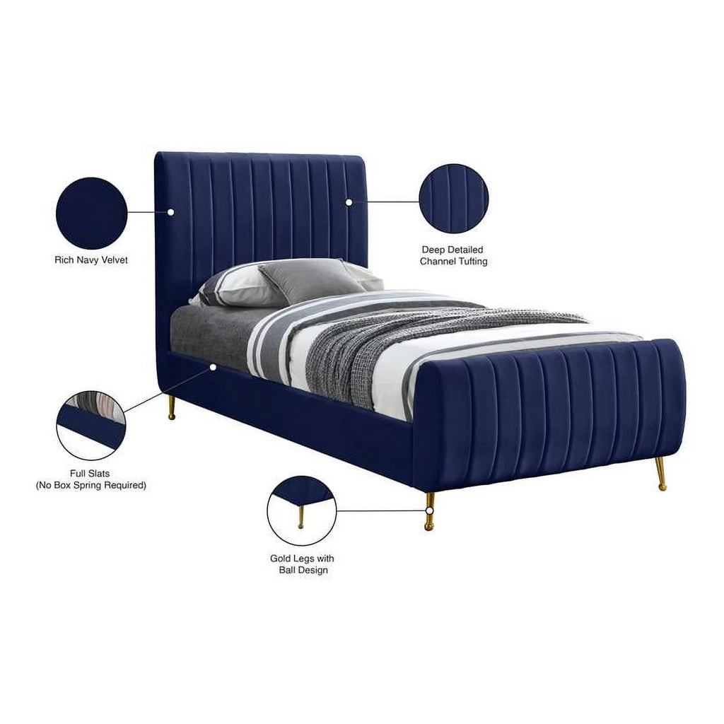 Navy Velvet Twin Bed C4569