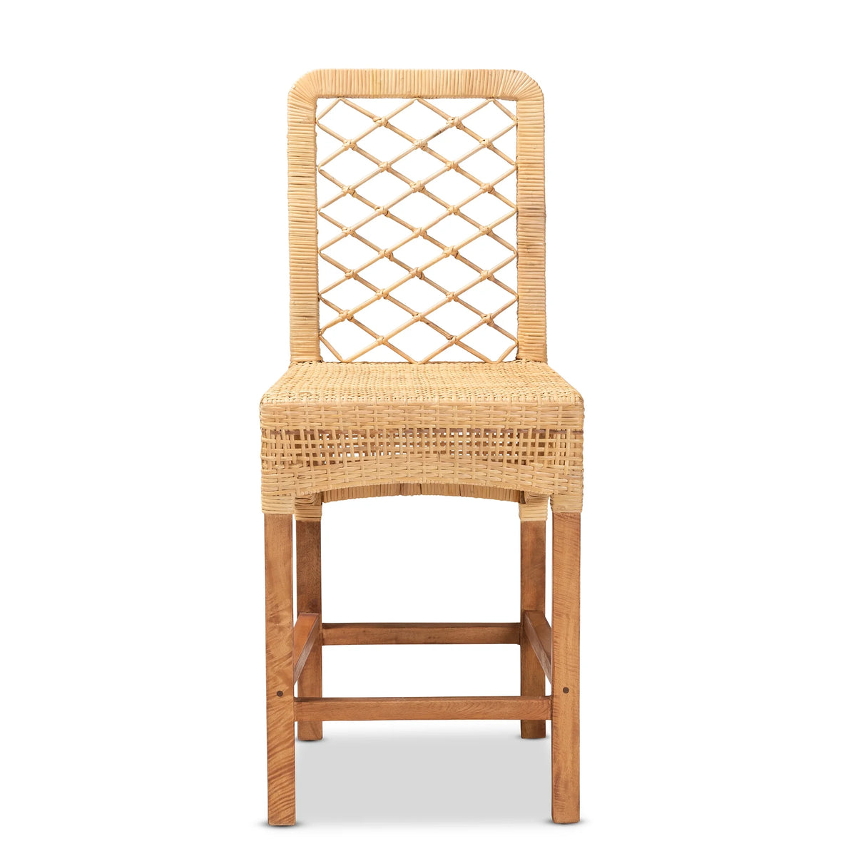 Natural Rattan and Walnut Brown Wood Counter Stool L92651