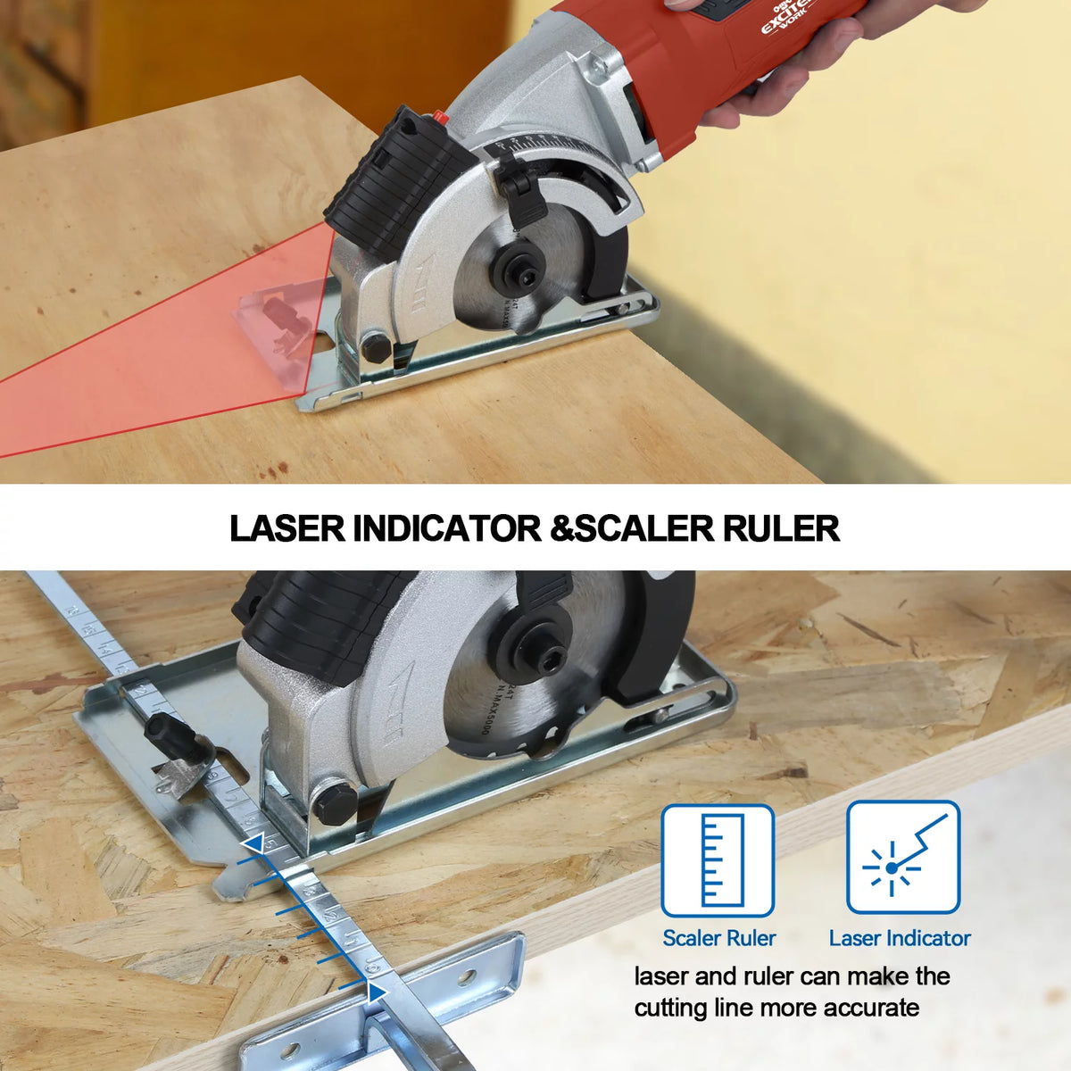 Mini Circular Saw, 5000RPM Electric Compact Circular Saw with 3 Blades P5851