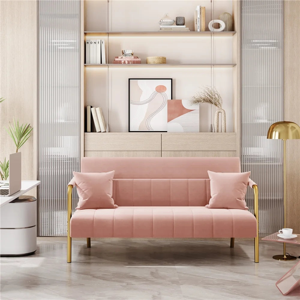 Light Gray Upholstered Sofa Couch with 2 Pillows R444