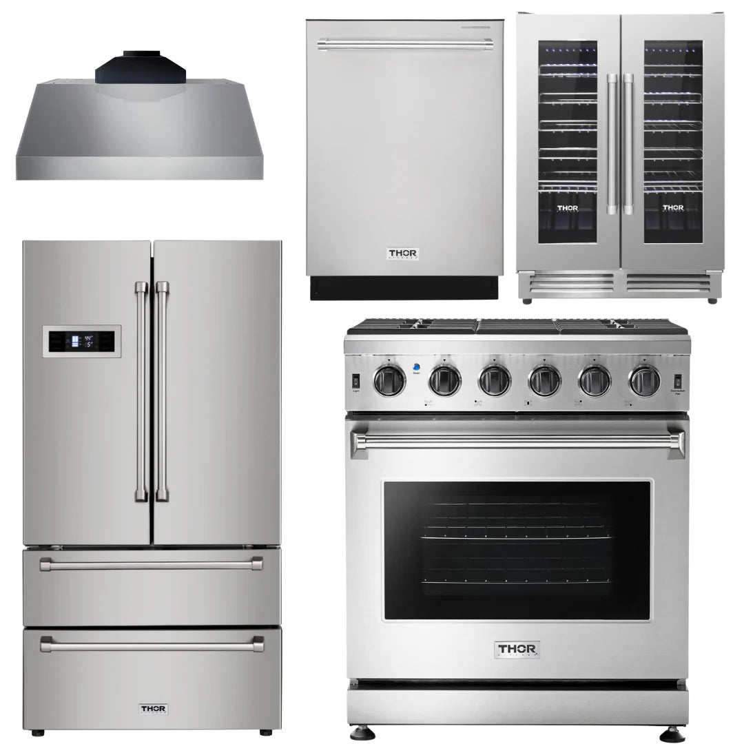 30 Propane Gas Range, Range Hood, Refrigerator, Dishwasher, Wine Cooler C959