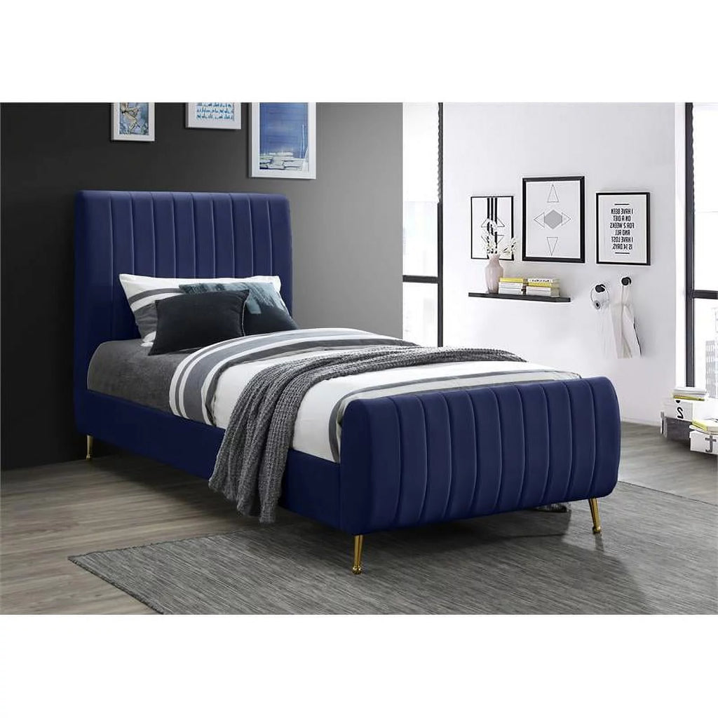 Navy Velvet Twin Bed C4569