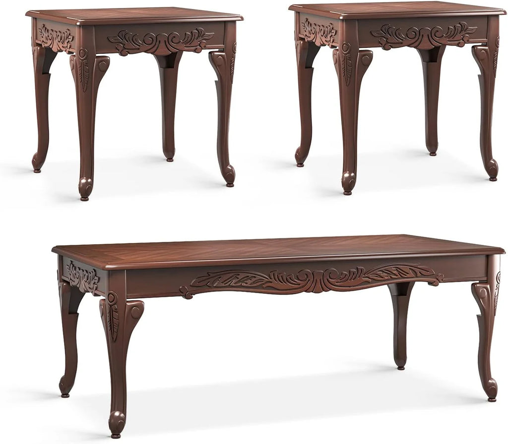 3 Piece Wood Coffee Table Set with 2 End Tables H186648