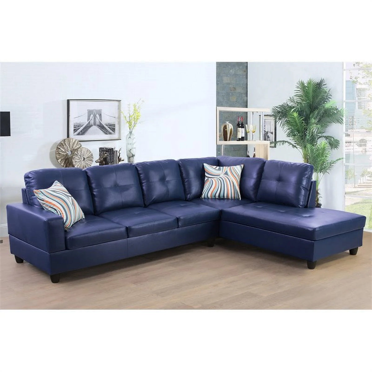 Blue Faux Leather Right Sectional Sofa W973