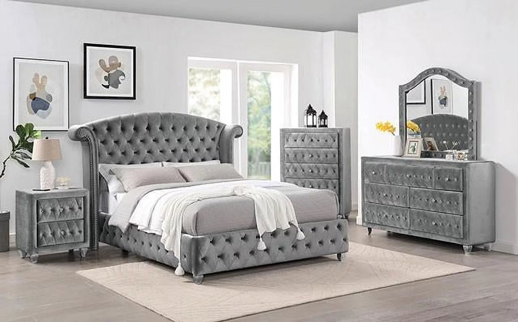 Gray Solid Wood King Bedroom Set 6pcs L9596