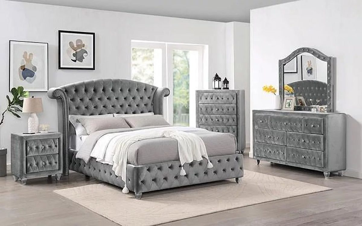 Gray Solid Wood King Bedroom Set 6pcs L9596