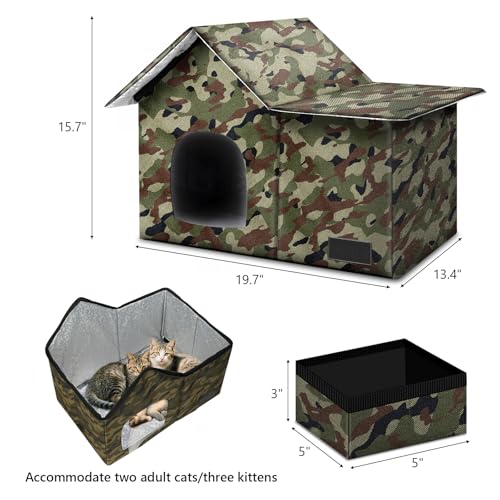 Large Weatherproof Collapsible Cat House with Removable Soft Mat and Bowl O48054