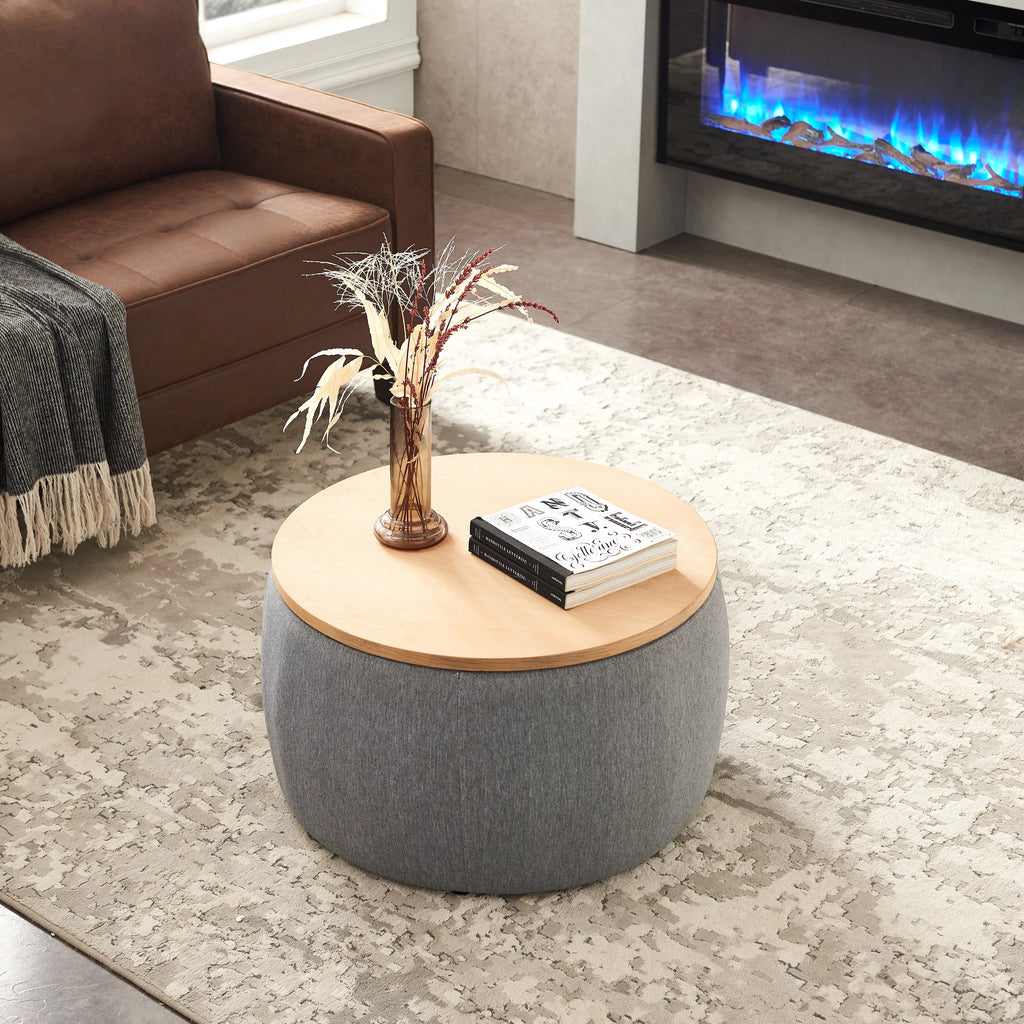 Dark Gray Round Storage Ottoman R6126