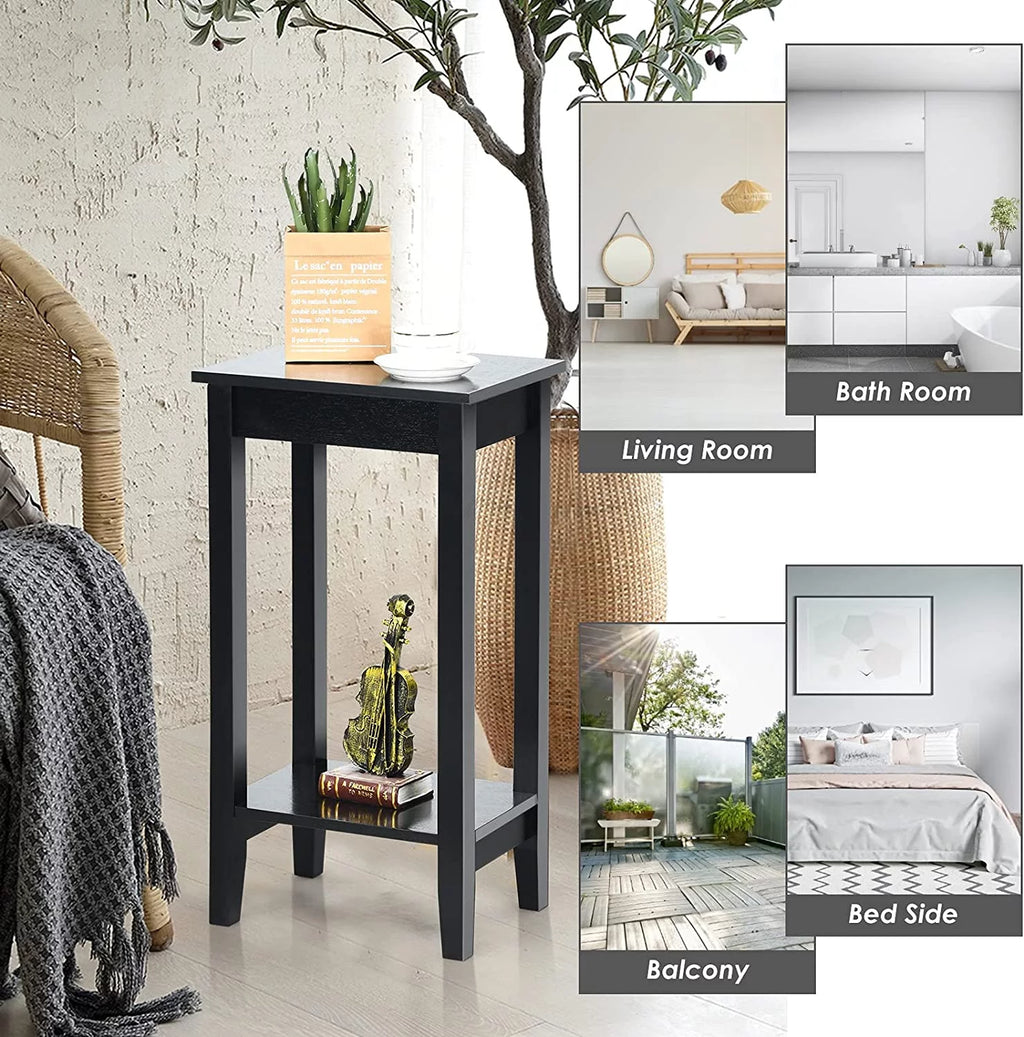 2-Tier End Table with Shelf and Wooden Legs I599463