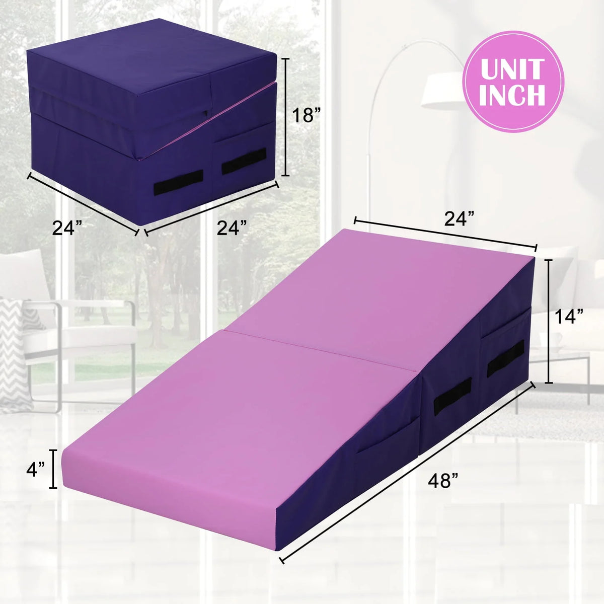 48x24 inch Foldable Incline Gymnastics Mat with Handle J9188