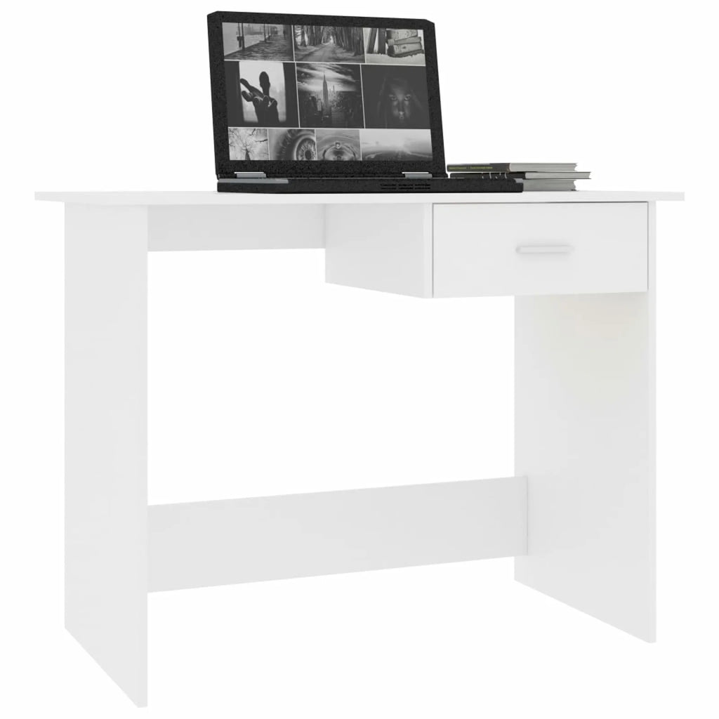White Engineered Wood Computer Desk with Storage Drawer U979