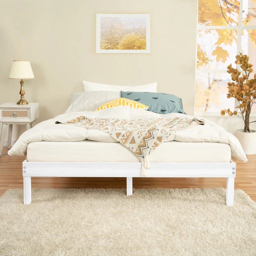 King Solid Wood Platform Bed Frame with Wooden Slats V89332