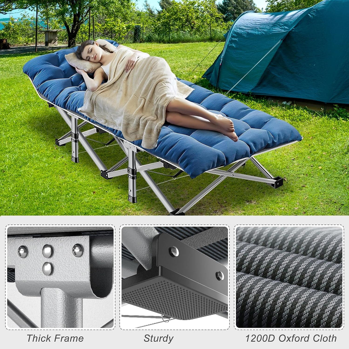 Oversized XXL Folding Camping Cot with Mattress & Carry Bag P7505