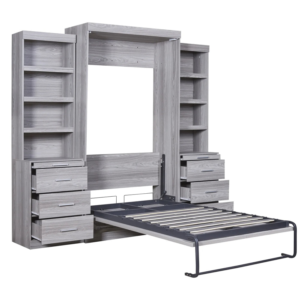 Twin Size Murphy Bed with Wardrobe and Drawers Y959