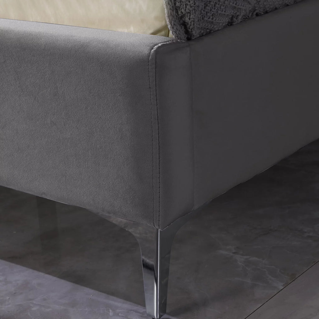 Wood Platform Bed Frame with Upholstered Headboard California King Gray J73069