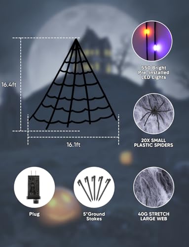 Halloween Decorations Lights with 4ft Spider, 8 Modes, Waterproof R16620