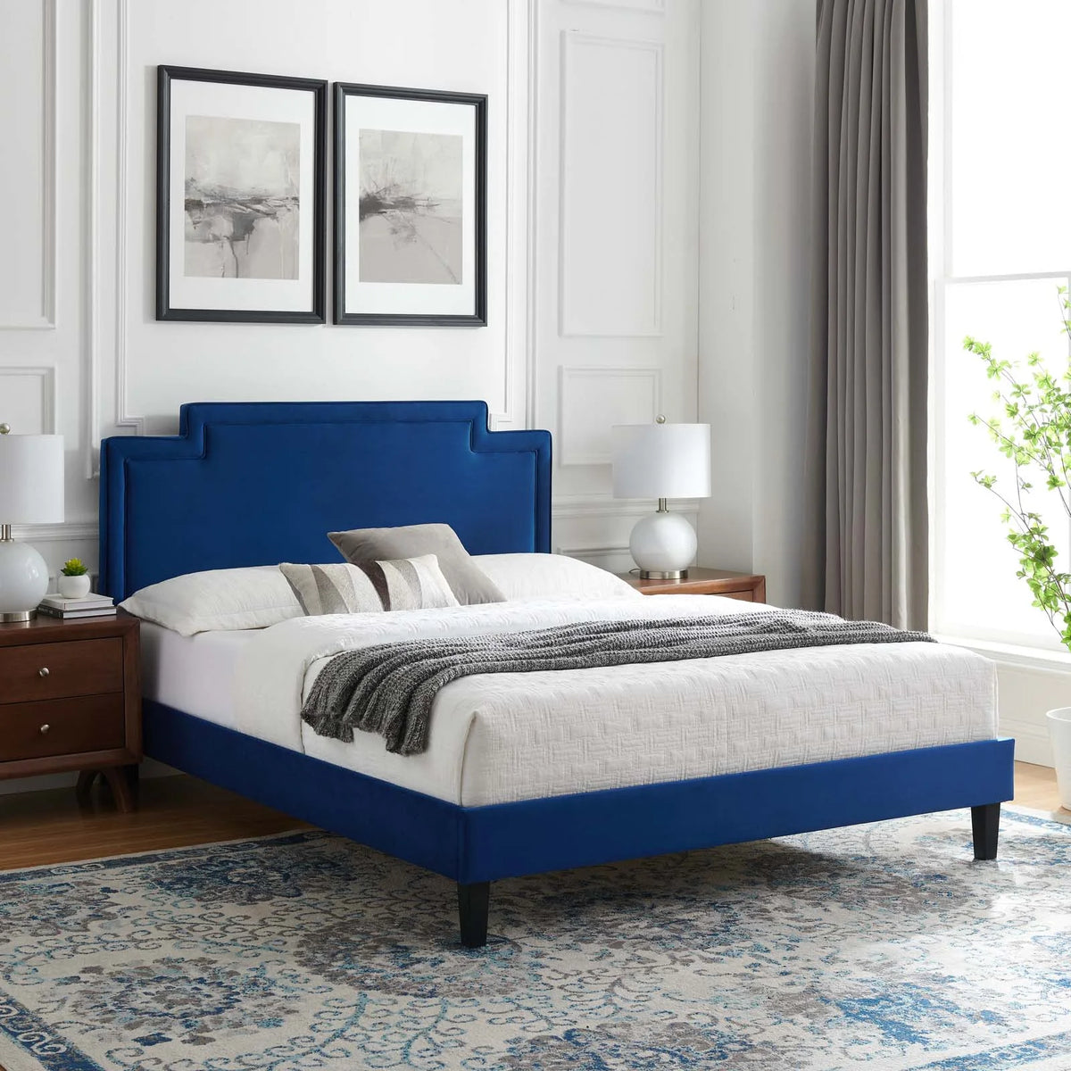 Navy Performance Velvet Twin Bed B869191