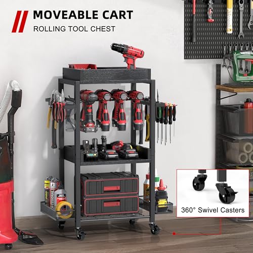 Power Tool Organizer with Rolling Cart and Open Tool Chest Cabinet U141630