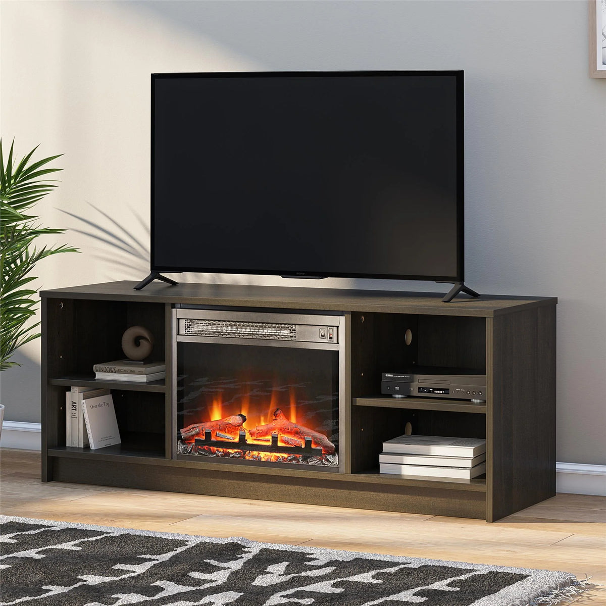 Black Oak Fireplace TV Stand Q53324