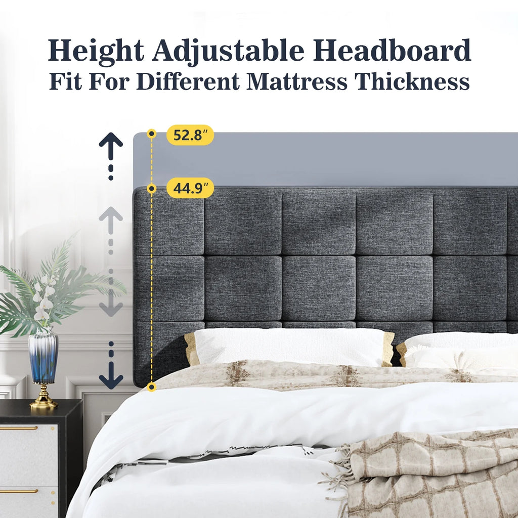 Queen Size Grey Upholstered Panel Bed Frame M17222