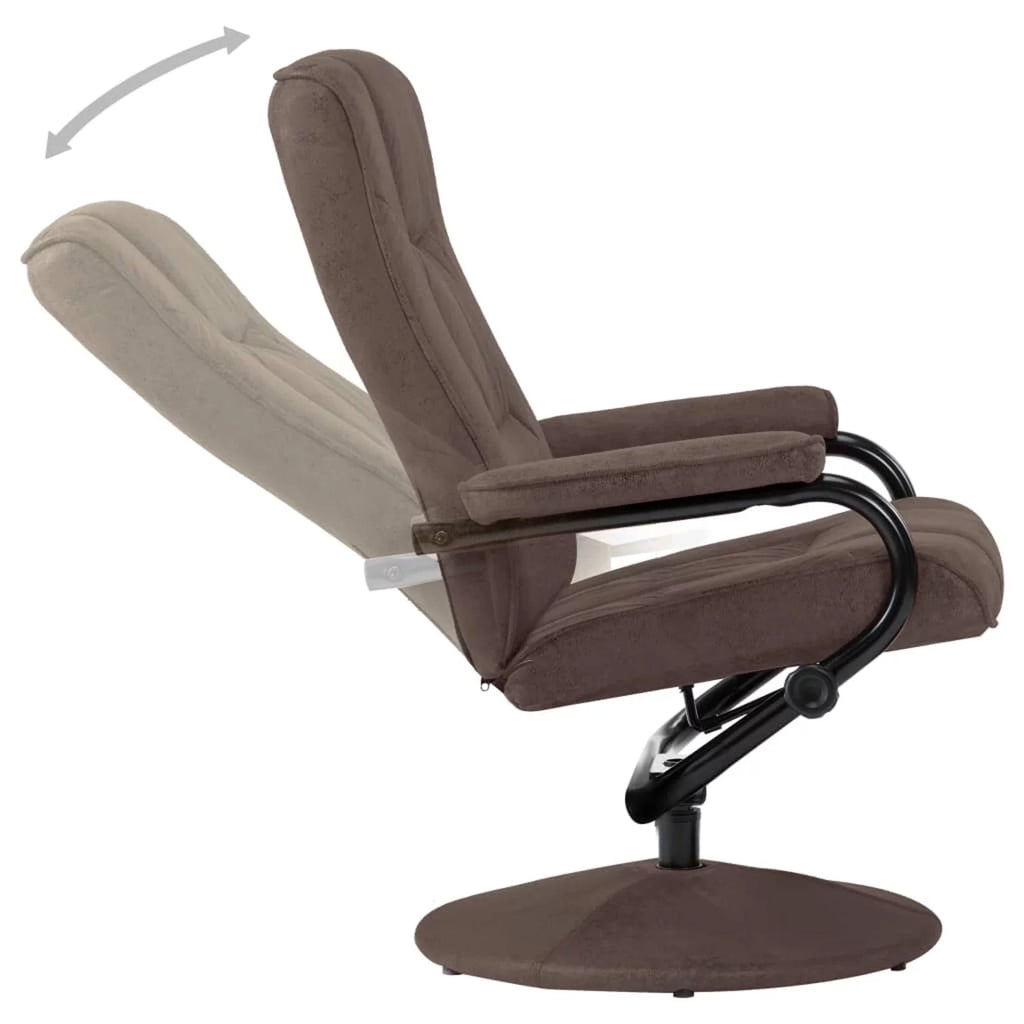 Brown Faux Suede Leather Swivel Recliner with Ottoman J343283