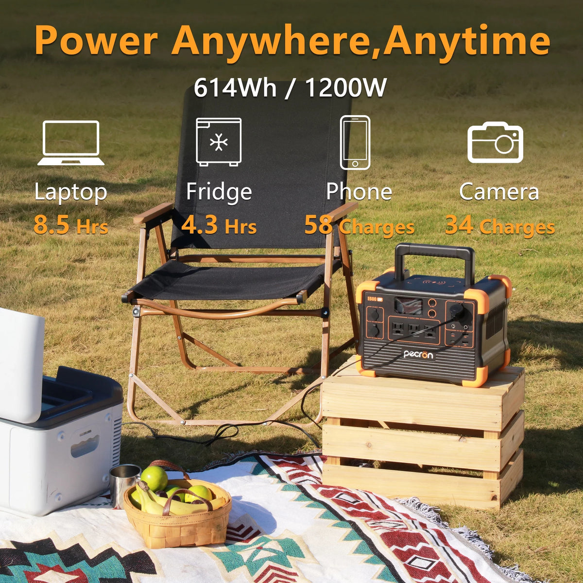 Portable Power Station 614Wh 1200W LiFePO4 Battery T612286